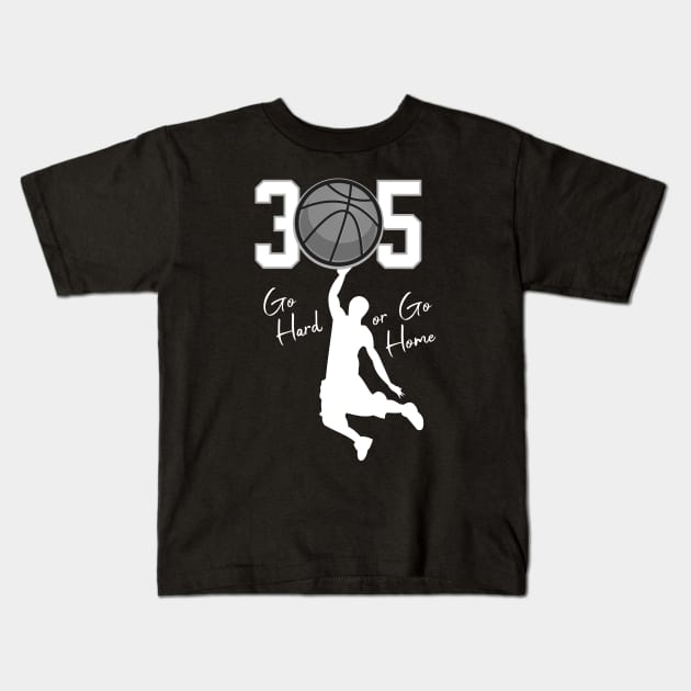 305 Miami Basketball Hoops Kids T-Shirt by Spark of Geniuz